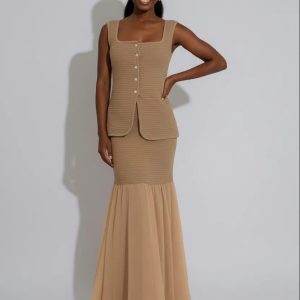 Single-Breasted Waistcoat & Pleated Fishtail Skirt Set