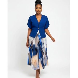 Pleated Abstract-Print Skirt & Blazer Set